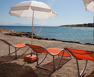 Your sunbed at the Loutra beach is waiting for you